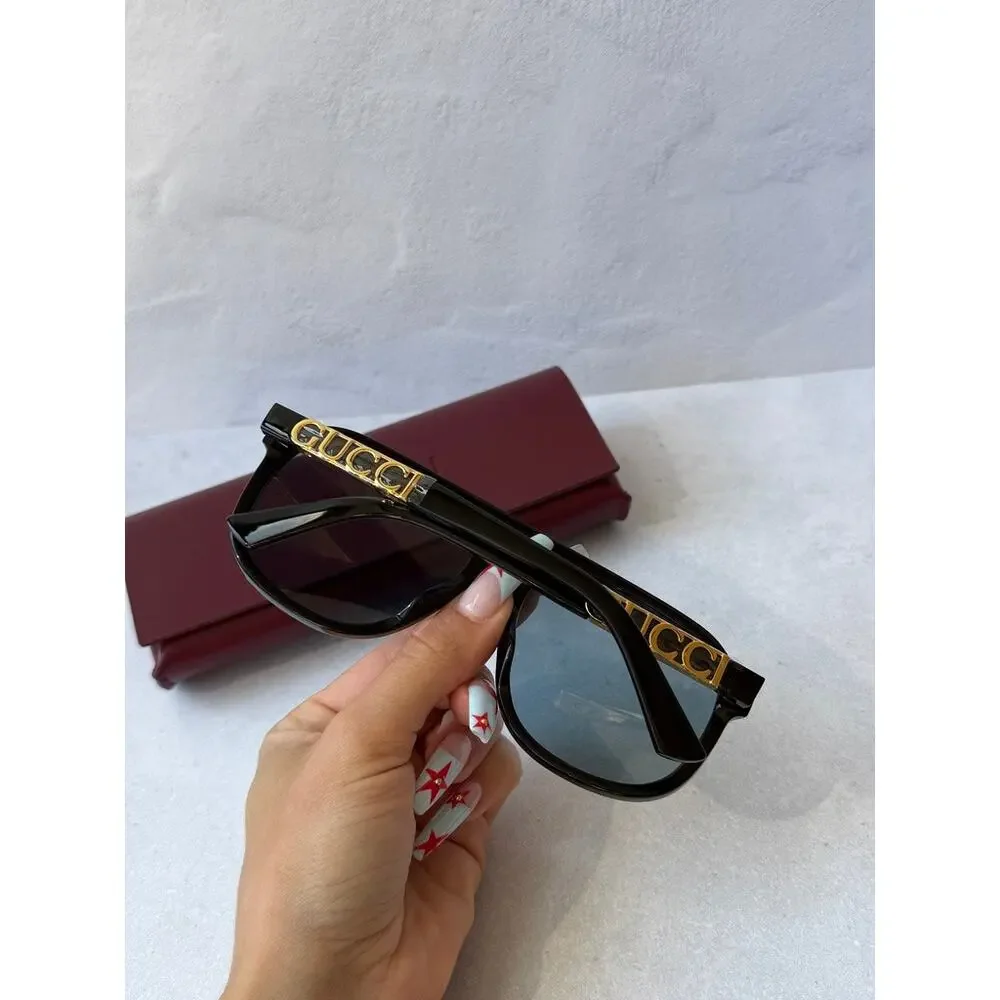 NEW Gucci GG1188S Black Blue Gold Logo Aviator Sunglasses